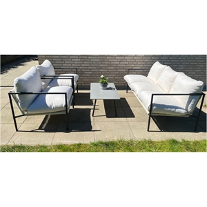 Friis Furniture - Alma Loungesæt med hynder - sofa og to stole - med lyse hynder